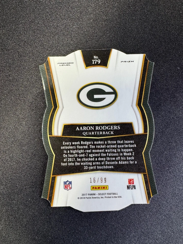 2017 Select Aaron Rodgers Premier Light Blue DieCut Prizm #179 Steelers #d 16/99 - Image 2 of 2