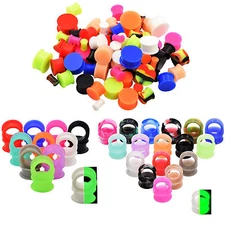 Lots 38 Pairs Silicone Thin Earskin Tunnels Eyelet Gauges Plugs Black White