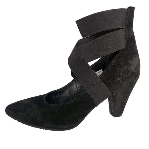 NOW Black Burnished Suede Elastic Ankle Strap Pumps Womens Size 37 EU / 6.5 EU - 第 2/10 張圖片