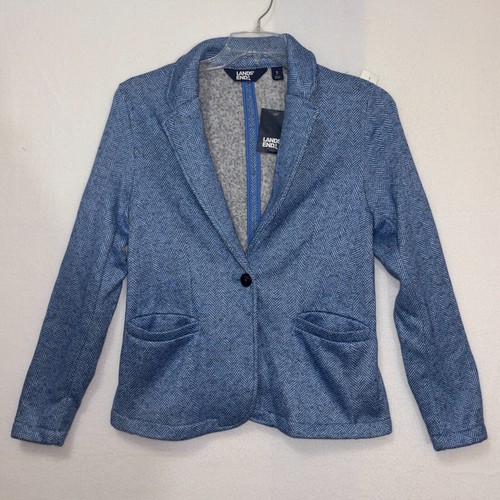 Land's End Fischgrätmuster blau Fleece Blazer Jacke Damen Small 6/8 NEU