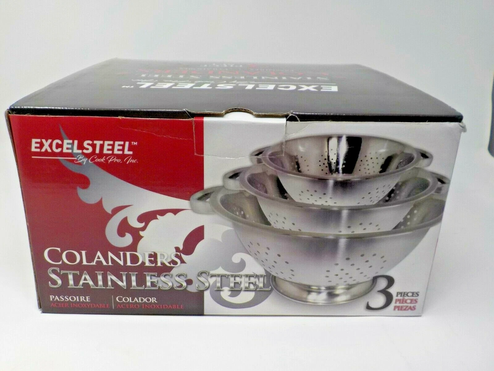 ExcelSteel Colander 3 Piece set, Stainless steel 1 QT, 2.5 QT, & 4 QT item # 731