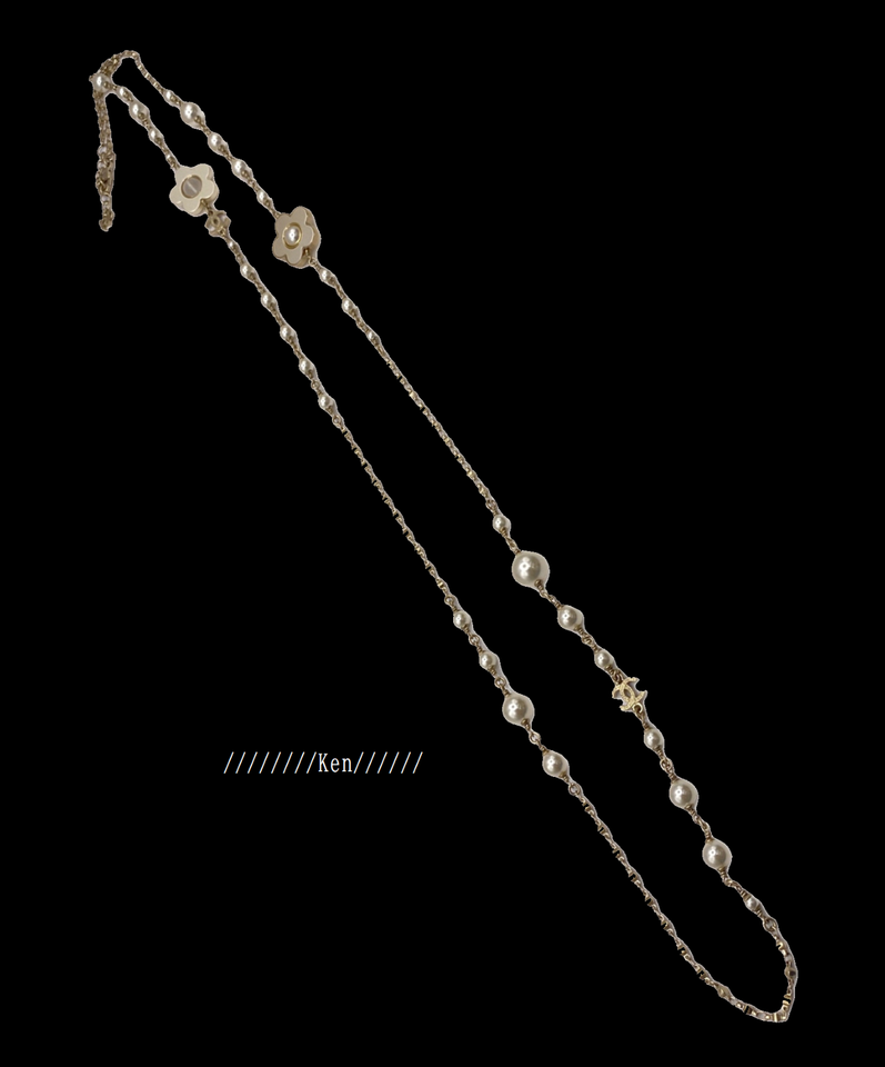 CHANEL Necklace Chain AUTH Coco Choker pendant Pearl Flower Gold Long