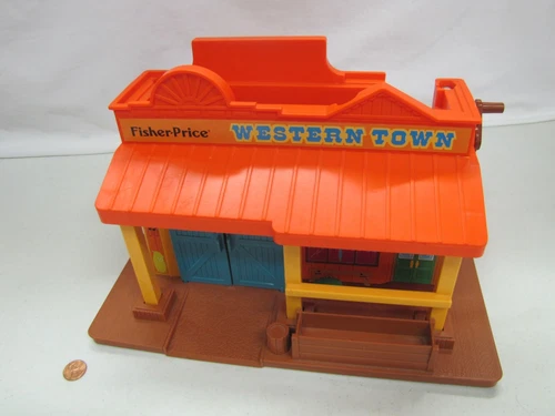 Vintage Fisher Price Little People Family Western Town Playset Building #934