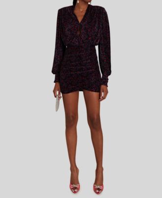 $296 Sabina Musáyev Women's Black Satin Floral Pleated Capella Dress Size S