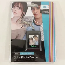 Vivitar Key Chain Digital Photo Frame Black 1.5" Screen Rechargeable Battery