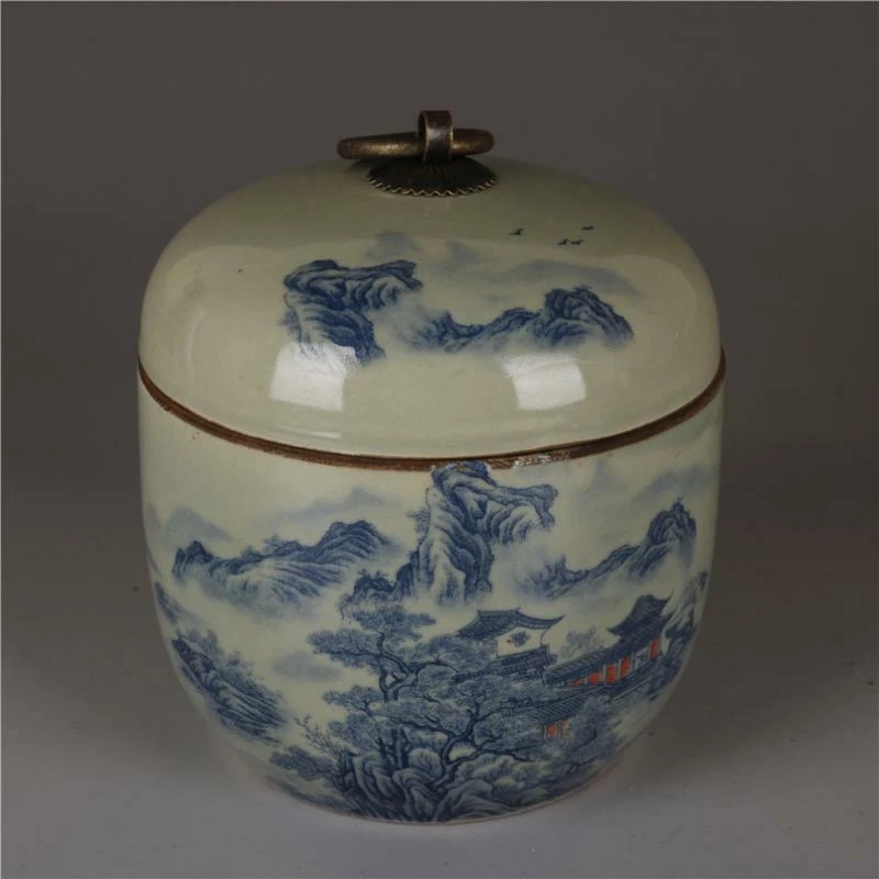 China Jingdezhen Qing qianlong azul y blanco frijol verde tarro esmaltado Foto 4 de 4