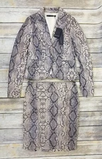 Atos Lombardini 2pc Suit Jacket Skirt Womens Size 40 Snakeskin Pattern New $660