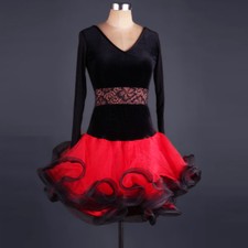 NEW Latin Ballroom Dance Dress Modern Salsa Waltz Standard Long Dress F209 Red