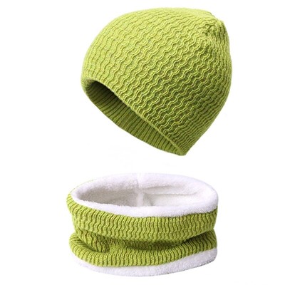 2Pcs Winter Hat Circle Scarf Set Knit Skull Plush Lined Neck Warmer
