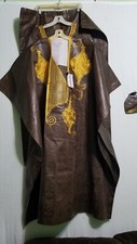 Men Grand Boubou Pant Suit Traditional African Brocade Brown Gold Free Size