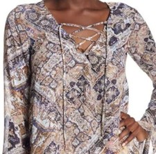 Show Me Your Mumu Lace Up Tunic Blouse The Zuko Top Womens Size Large NEW