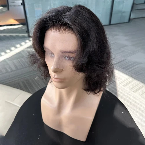 波浪长条纹发型男士假发男士假发天然黑色头发 - 第 4 张/共 14 张