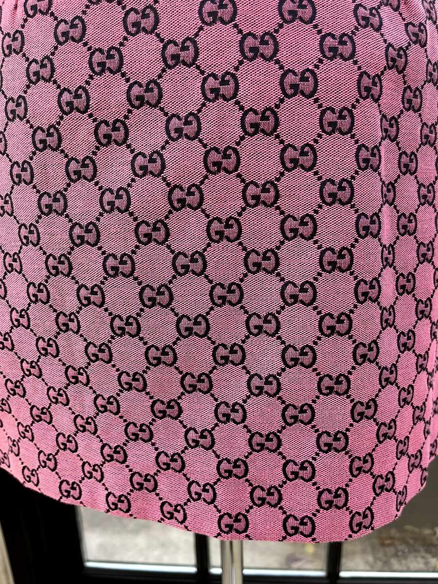 GUCCI GG Canvas Skirt in Pink & Black Leather Trim - Size 40