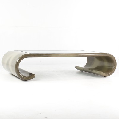 Karl Springer Style Mid Century Lacquered and Glass Coffee Table