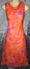 Dress women orange floral summer sleeveless lined sheeer party cocktail 34" bust