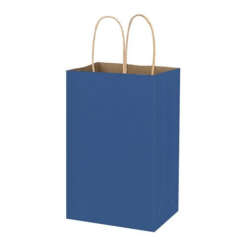 100 Pack 5.25x3.25x8 inch Small Blue Kraft Paper Bags with Handles Bulk