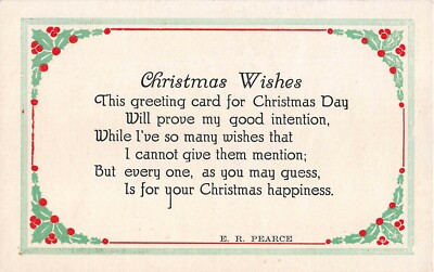 Holly Borders Around Old Christmas Motto Postcard by E.R. Pearce-No. 2313