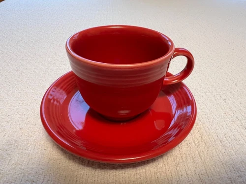Fiesta Ware Coffee/Tea Cup with Saucer SCARLET Fiestaware HLC Homer Laughlin