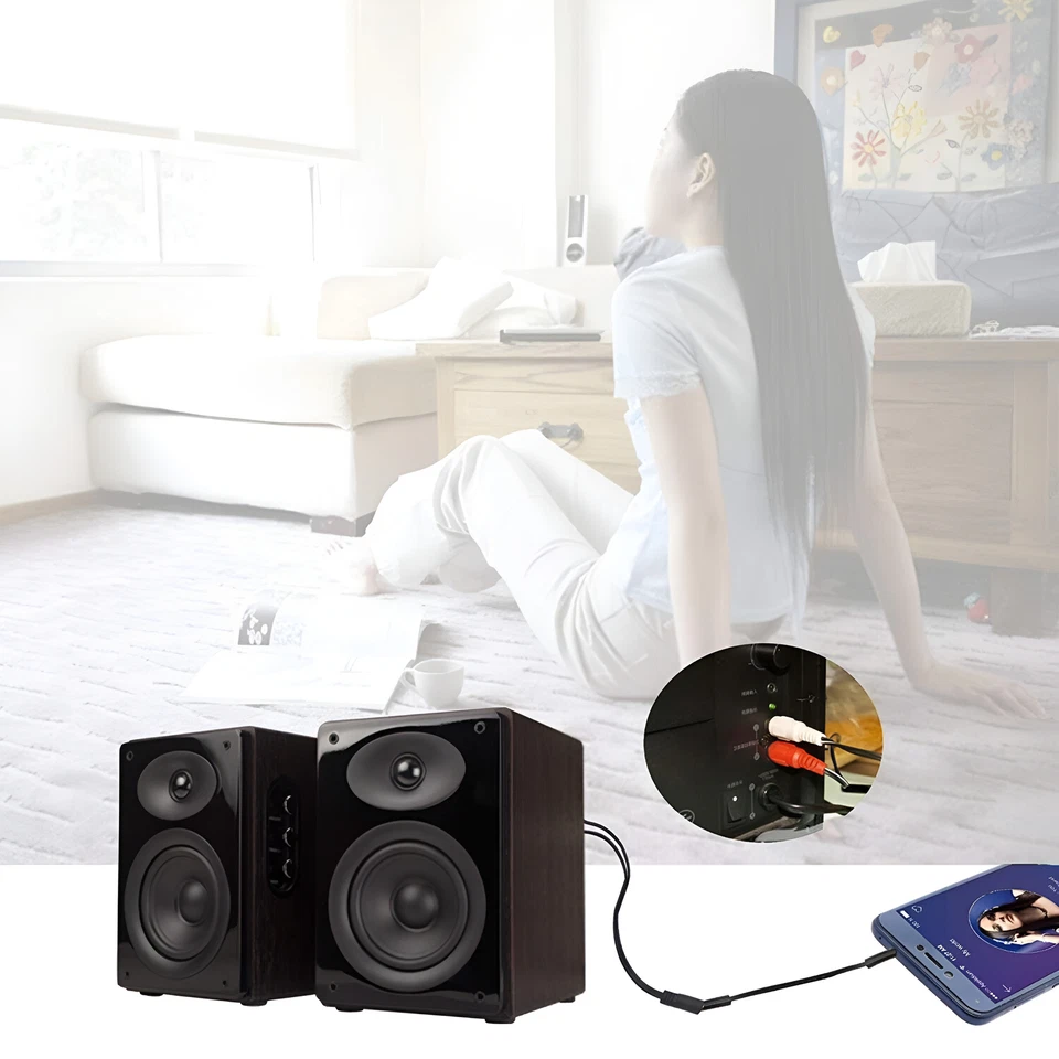 3.5mm 2-RCA Jack Aux Audio Headphone Adapter Converter Cable Male to Female - Image 4 of 4