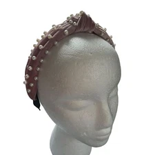 Blush Pink Purple Velvet Headband Knot Pearl Beads NWOT Hair Accessory