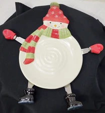 Hallmark Snowman Cheese Ball Plate With Spreaders Knives Boots Mittens READ!