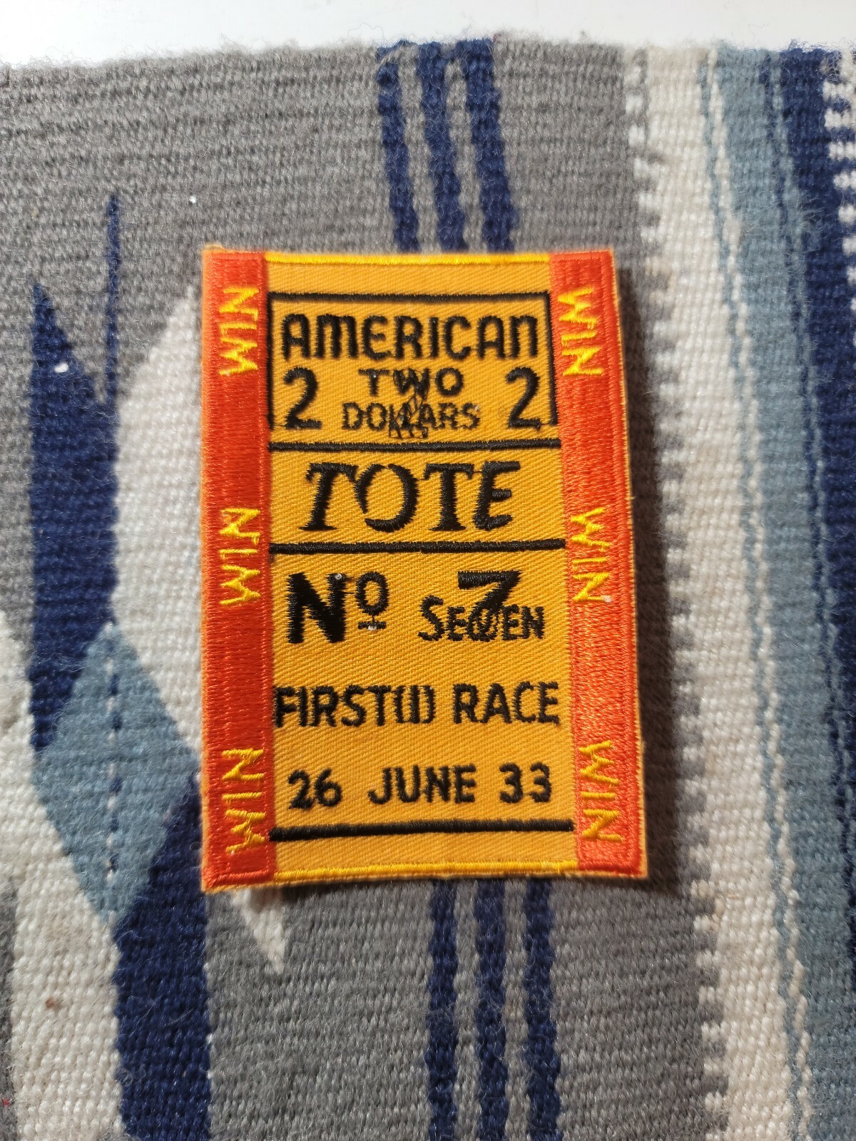 American tote race ticket patch storyblue