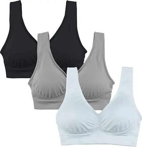 3 Pack Womens Ladies Sports Sleep Comfort Bras Plus Size Non-Wired Seamless Soft - Picture 17 of 18