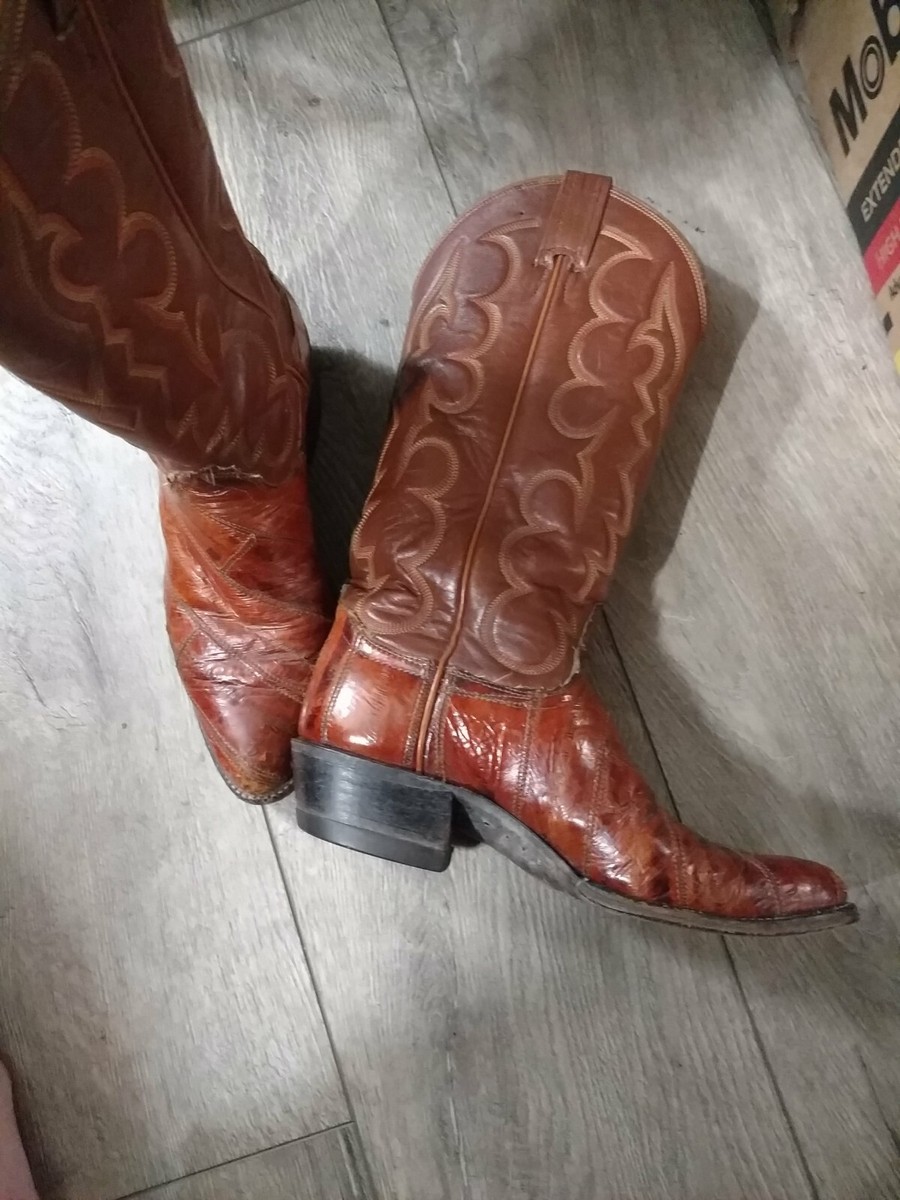 Women's Tony llama cowboy brown leather and eel Boots 6.5 View 5