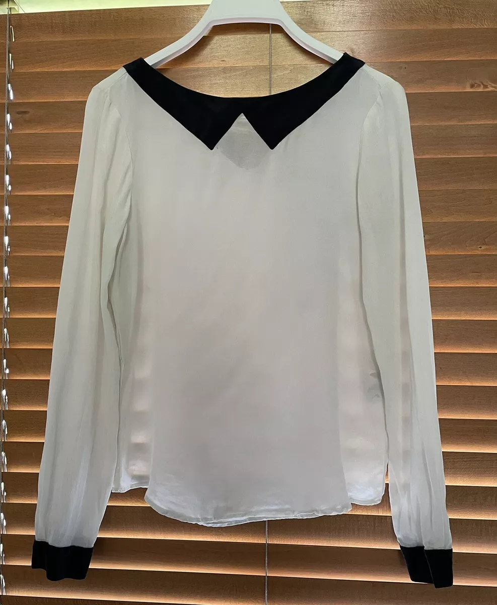 zara black blouse with white collar