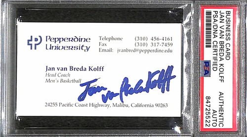 Signed Jan van Breda Kolff Business Card Autographed Pepperdine WCC Champs PSA