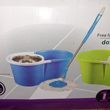 360° Smart Magic Mop Rotating Head Easy Spin Dry Floor Bucket w/ +2 Heads steel