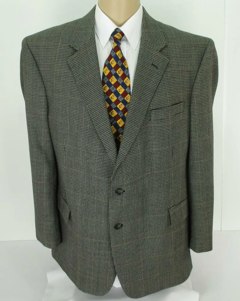 48 R Jos A Ufer Schwarz Elfenbein Seide Wolle Tweed 2 Knöpfe Herren Jacke Sport - Bild 2 von 4