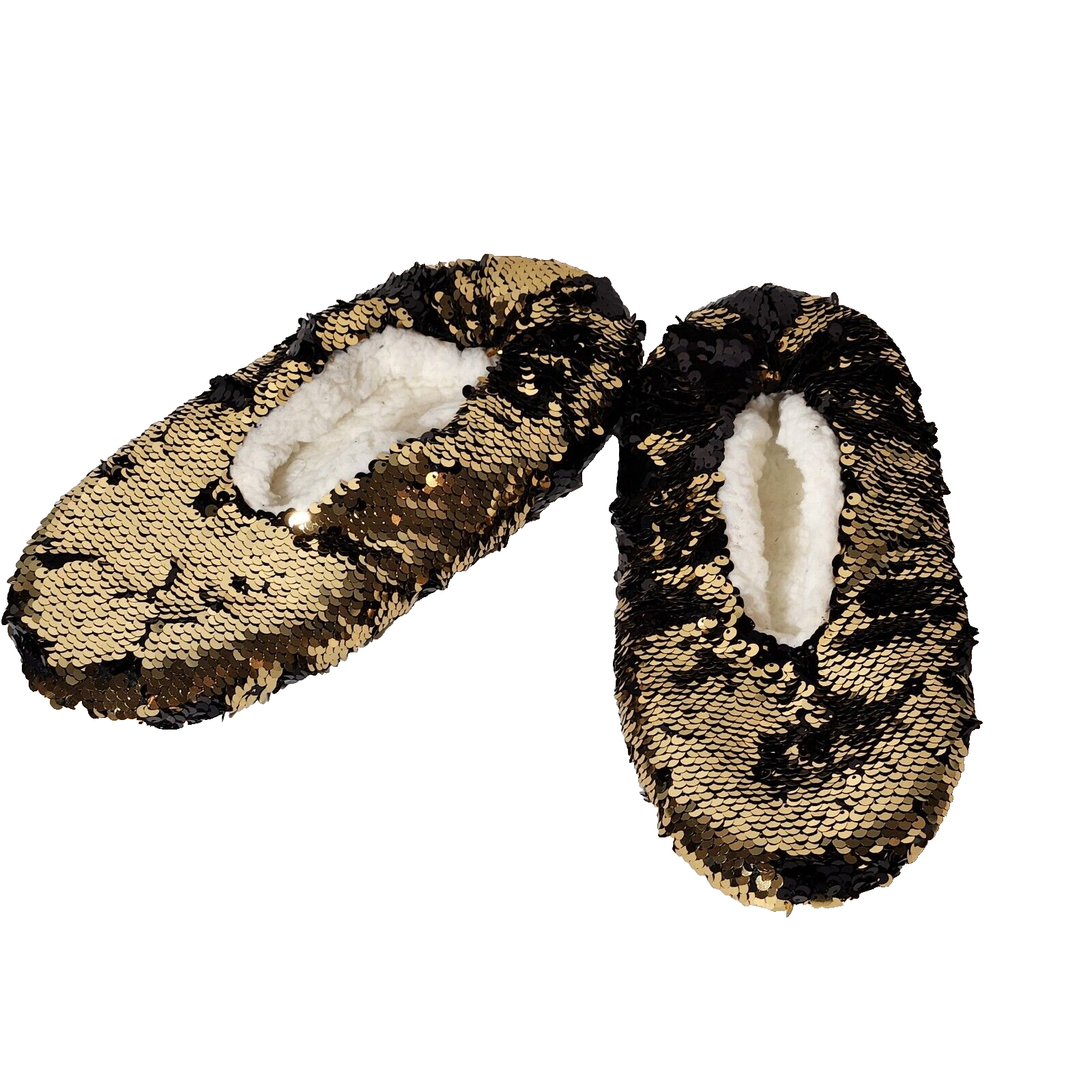 PANTOFOLA D’ORO Pantofole donna paillettes oro taglia 7 stile ballerina finta fodera pelliccia pile sherpa