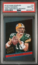 2015 PANINI DONRUSS AARON RODGERS 1986 THROWBACK ROOKIES #19 POP 3! PSA 10