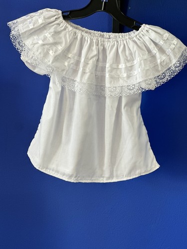 White Sise 10T Mexican Blouse Top Boho 5 de Mayo - Picture 3 of 8