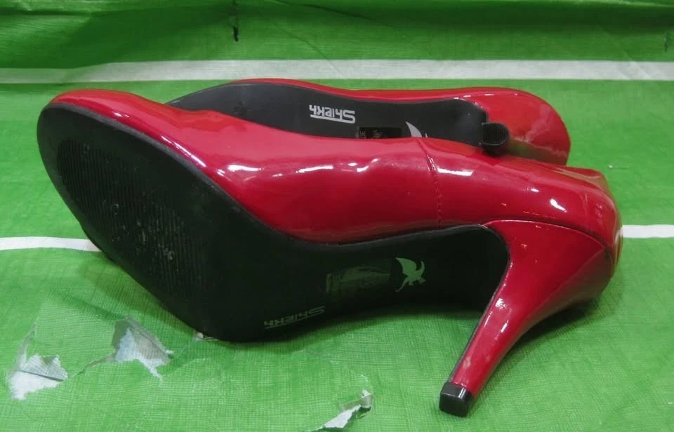 NUEVO Rojo 4" Tacón Alto Punta Redonda Zapatos Mujer Talla 5.5 Foto 4 de 4