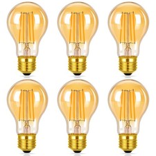 Vintage LED Edison Bulbs 60W Equivalent, Dimmable Amber Warm Light 2200K, 6 Pack