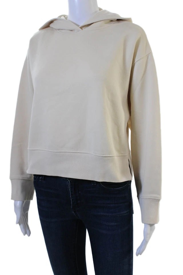 Zara Women Pullover Hoodies Beige Cotton Elastane Long Sleeve Size S - Image 2 of 4