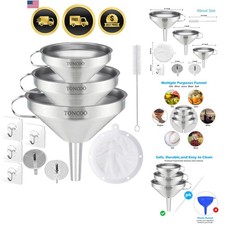 3 Pack Stainless Steel Funnels for Kitchen Use, Food Grade Cooking Funnel wit...
