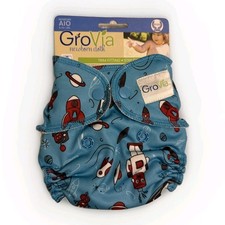 Grovia Newborn OS AIO Organic Cotton Cloth Diaper NIP NWT HTF Spaceship Robots