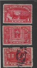 US  Parcel Post, Q1/ Q2, Q3, 1-2-3 cents carmine rose,1912-13