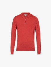 NWT John Smedley 100 Merino Wool Knit Polo Henley Shirt Sweater X S Red England