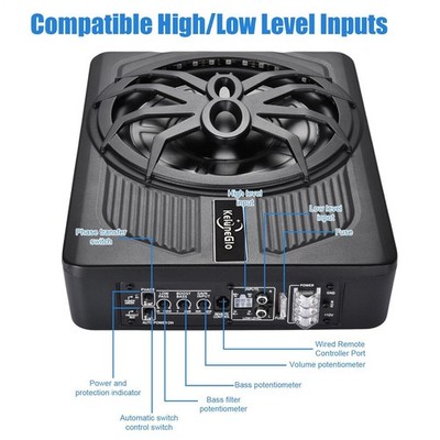 1200W Powered Car Truck Sub: Slim Under-Seat 10'' Subwoofer w/ Amp Kit Speaker