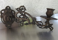 100 J alter schwenkbarer Klavier- Wand- Kerzenhalter 1-armig, Messing Jugendstil