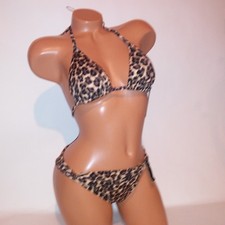 Victoria Secret Swim Bikini Medium Top  Bottom Leopard Animal Print Triangle