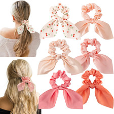 6 PCS Bow Silk Scrunchies, Hair Ties with Bows, Hair Scrunchies for Women Girls,
