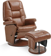 Swivel Glider Recliner with Ottoman, Reclining Chair with Adjustable Back, Faux 