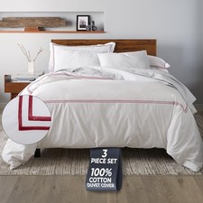 California King Duvet Cover 3 Pieces , 100 Cotton Percale, King/Cal King Red
