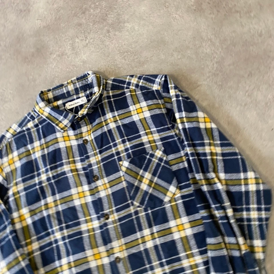 Brilliant Basics Plaid Shirt Mens XL 90s Button-Up Long Sleeve Top, Blue Yellow - Image 3 of 4