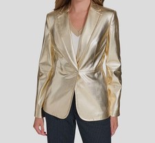 Tommy Hilfiger Women's Gold Metallic One-Button Blazer Jacket Size 8